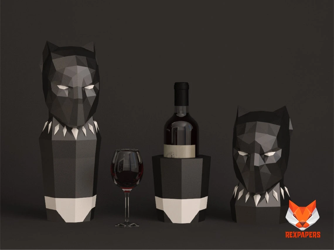 Black Panther Wine Box, Winebox Papercraft, PDF Template, DIY 3d Model, FanArt, Paper Sculpture, Low Poly, Pepakura Craft, Manualidad