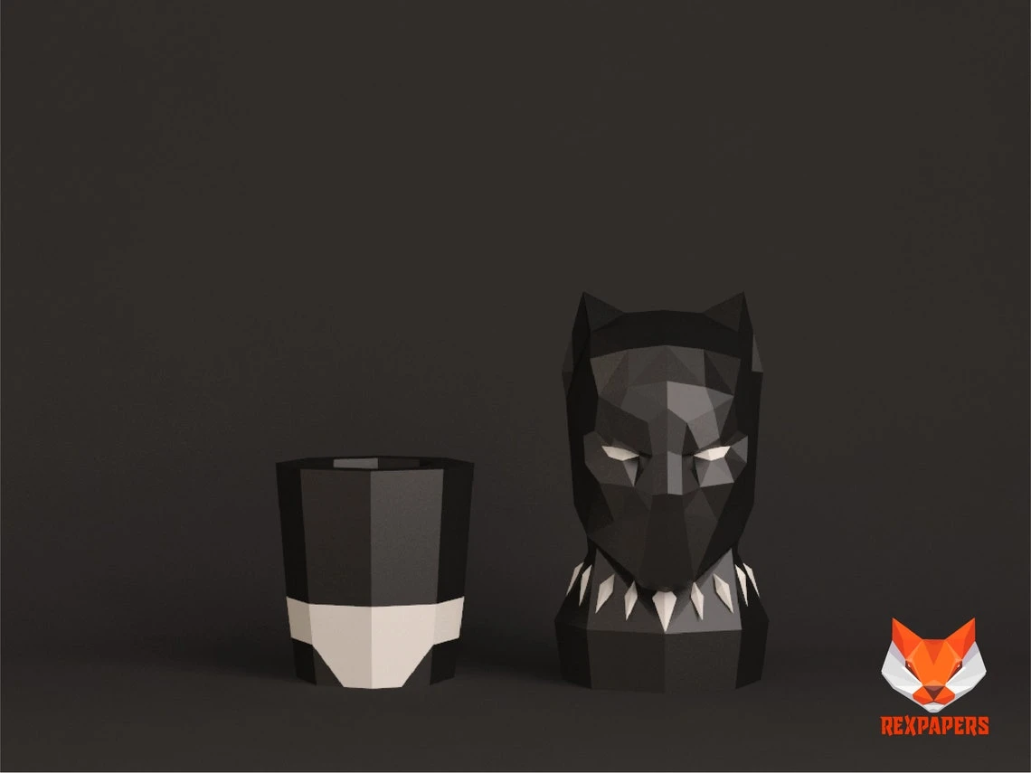 Black Panther Wine Box, Winebox Papercraft, PDF Template, DIY 3d Model, FanArt, Paper Sculpture, Low Poly, Pepakura Craft, Manualidad