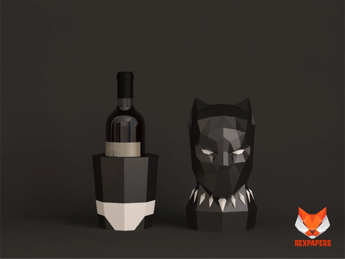 Black Panther Wine Box, Winebox Papercraft, PDF Template, DIY 3d Model, FanArt, Paper Sculpture, Low Poly, Pepakura Craft, Manualidad