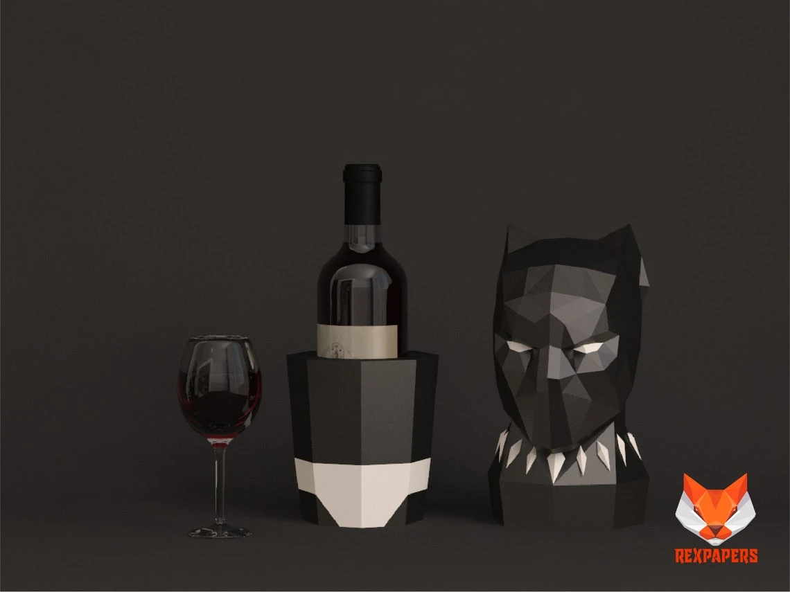 Black Panther Wine Box, Winebox Papercraft, PDF Template, DIY 3d Model, FanArt, Paper Sculpture, Low Poly, Pepakura Craft, Manualidad