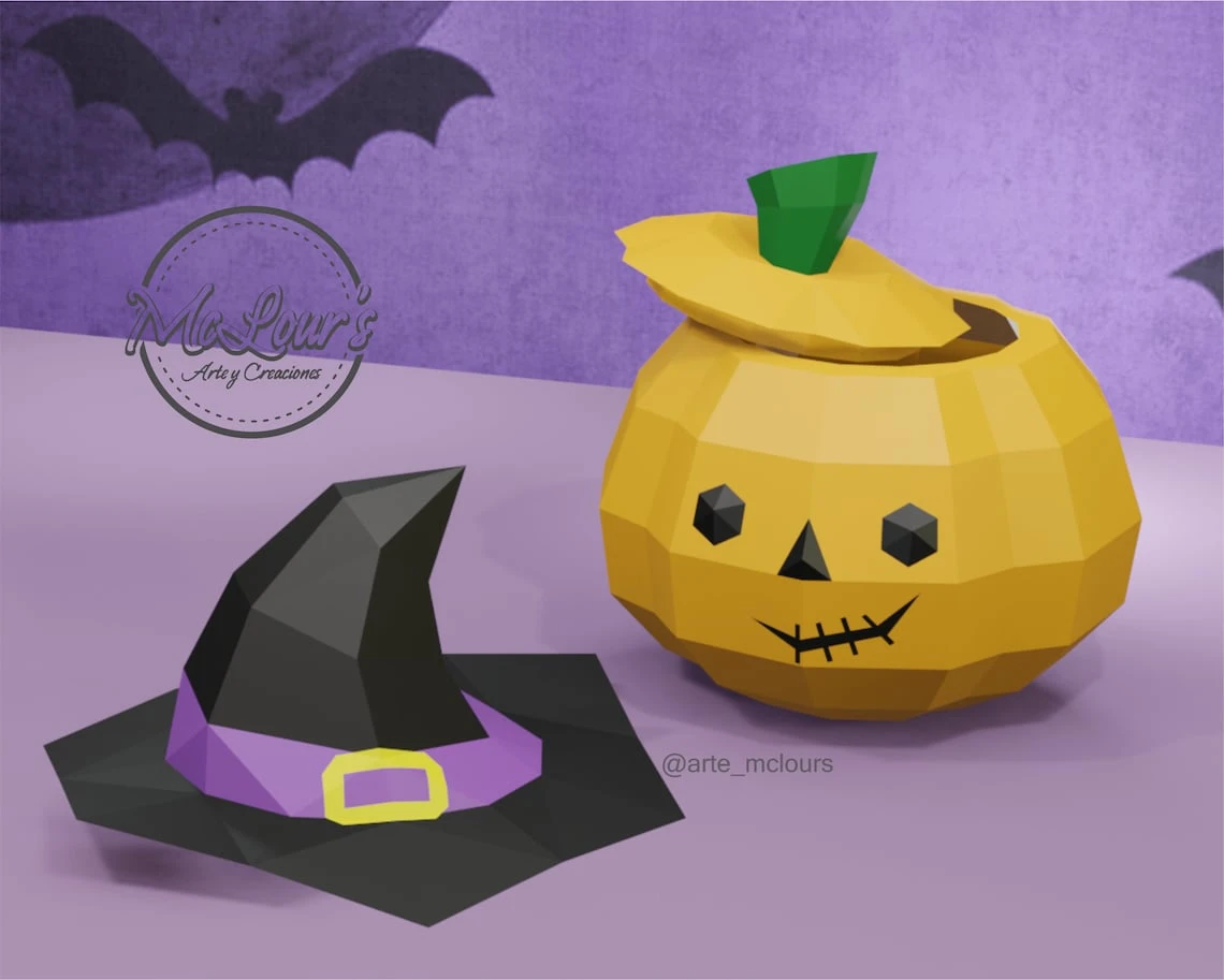 Pumpkin Halloween/ Calabaza con Tapa/ Candy Bowl/ Template PDF/ Low Poly/ Papercraft Halloween/ 3D Pumpkin/ Craft/ Home decor