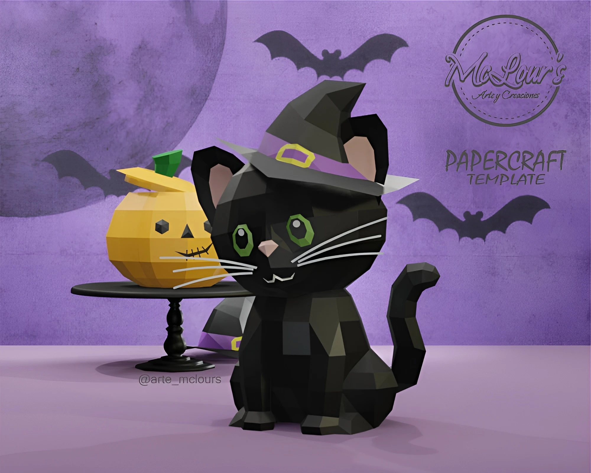 Cat Halloween/ Gato Halloween/ Template PDF/ Low Poly/ Papercraft Halloween/ 3D Pumpkin/ Halloweem/ Craft/ Origami/ Home decor