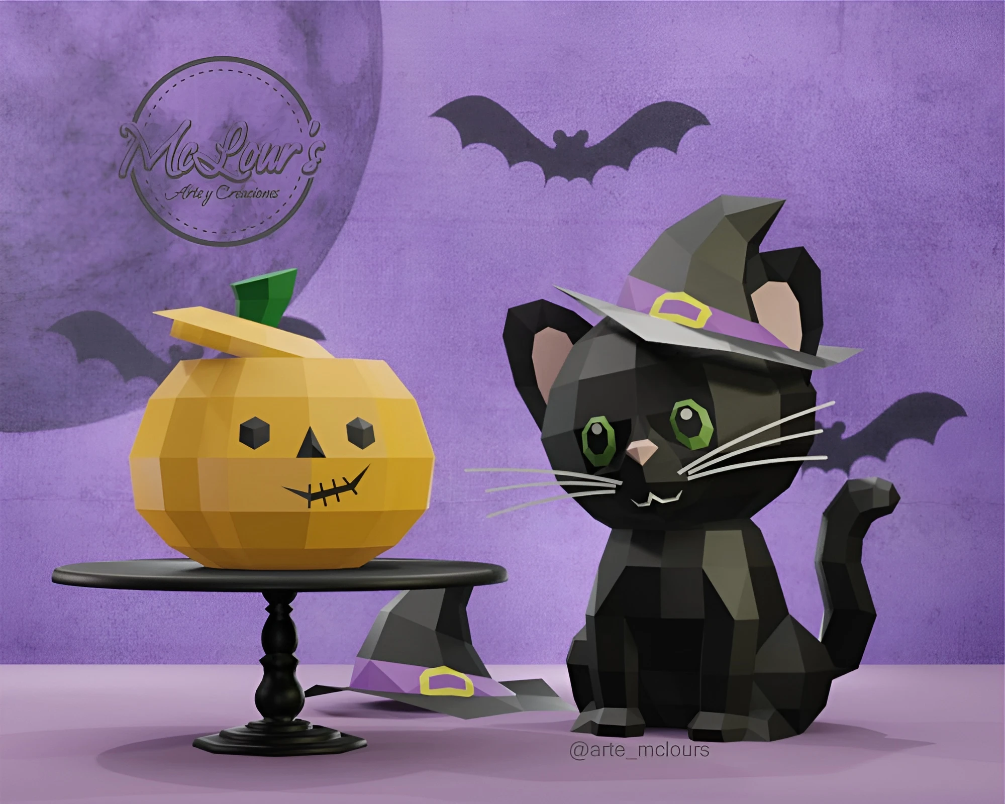 Cat Halloween/ Gato Halloween/ Template PDF/ Low Poly/ Papercraft Halloween/ 3D Pumpkin/ Halloweem/ Craft/ Origami/ Home decor