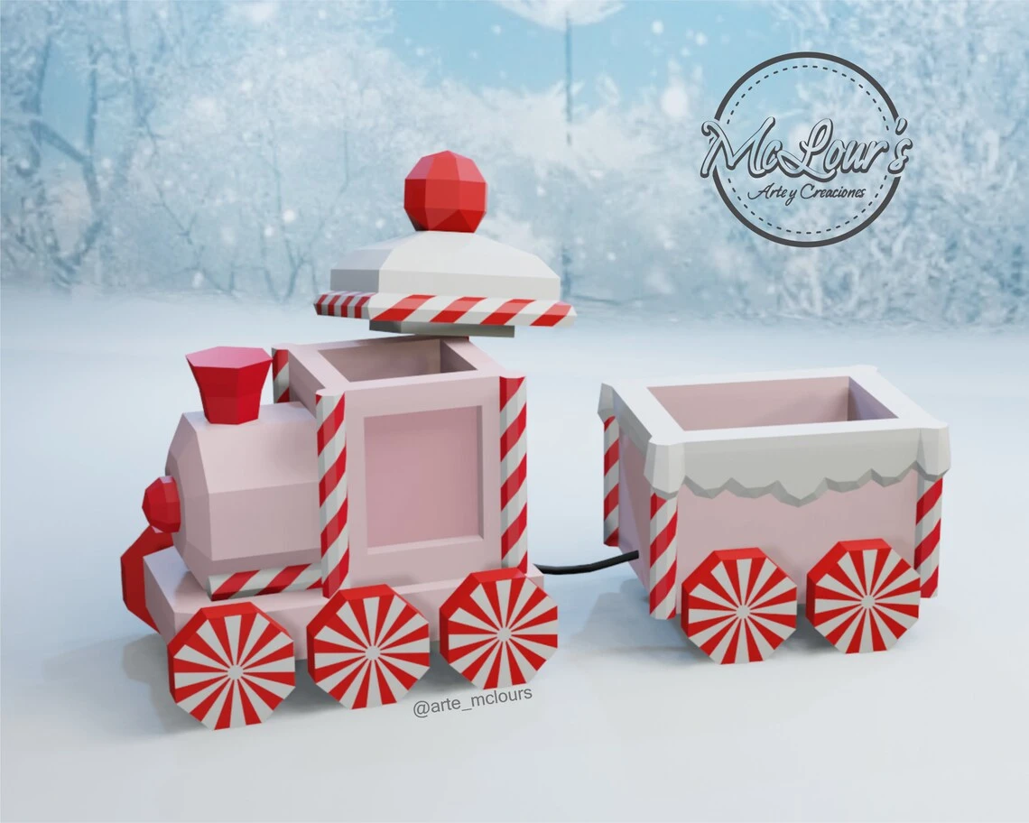 Christmas Train Box/ Christmas Train/ Candy Bowl/ Template PDF/ Low Poly/ Papercraft Christmas/ 3D Christmas/ Craft/ Home decor