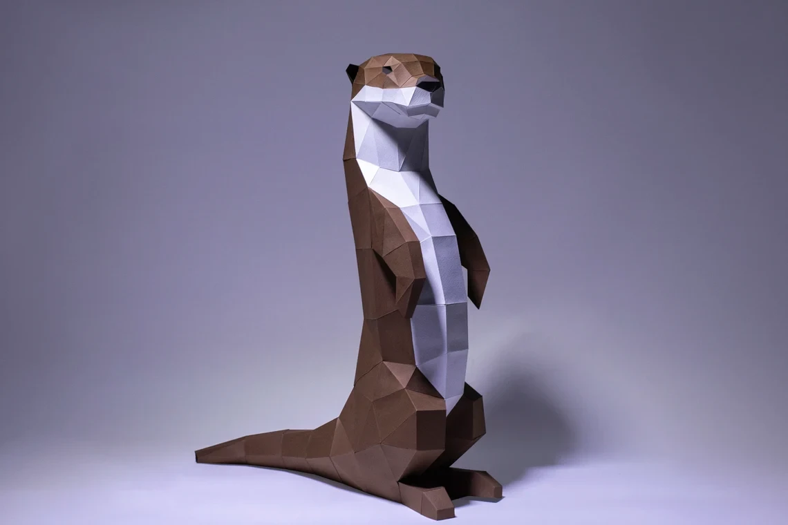 Otter Paper Craft, Digital Template, Origami, PDF Download DIY, Low Poly, Trophy, Sculpture, Otter Model