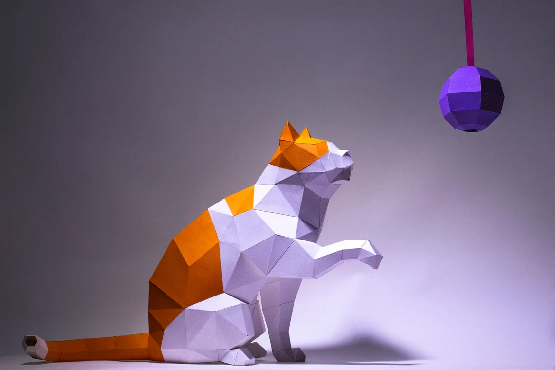 Cat Sitting Papercraft, Papercraft cat PDF template , DIY Low Poly Papercraft, Make real 3D paper cat , Gift for cat lovers!