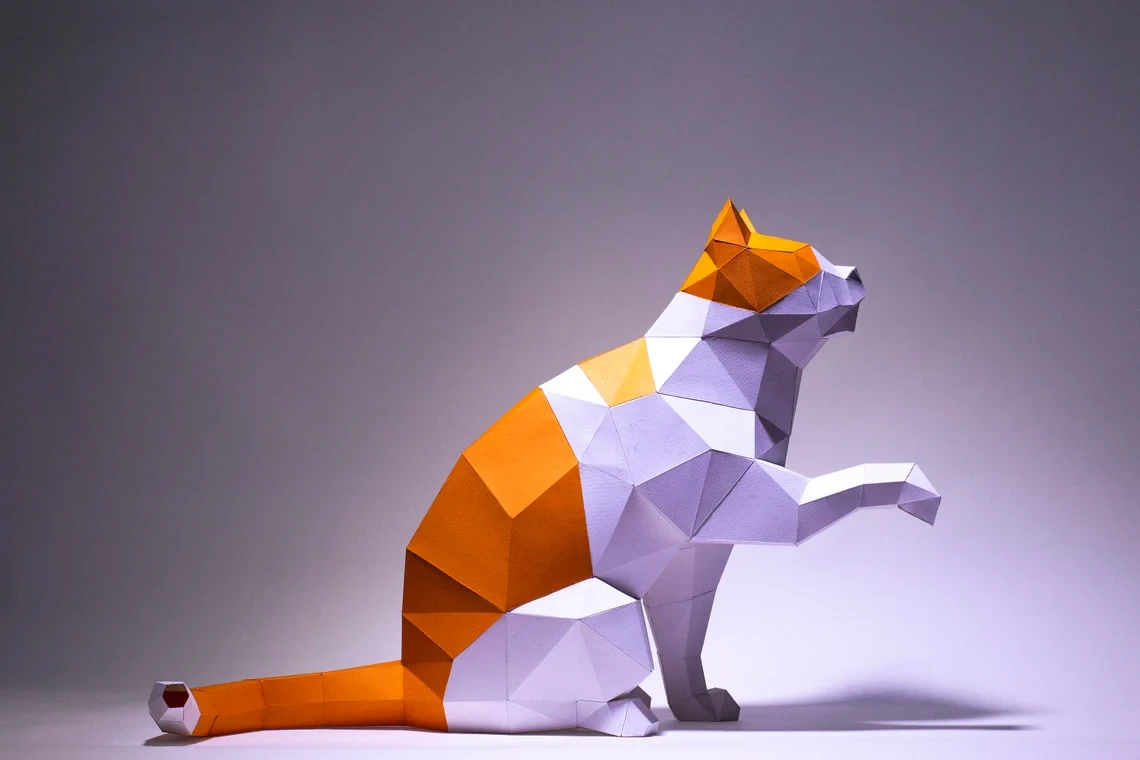 Cat Sitting Papercraft, Papercraft cat PDF template , DIY Low Poly Papercraft, Make real 3D paper cat , Gift for cat lovers!