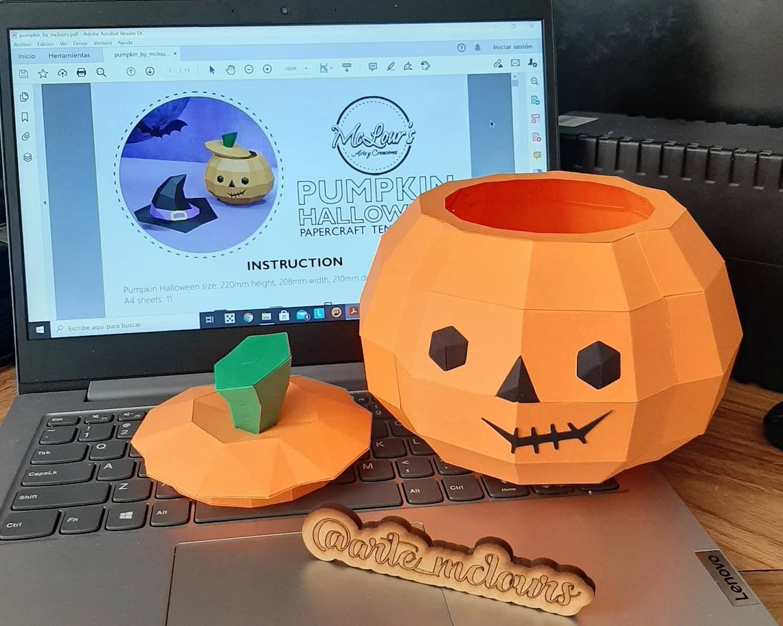 Pumpkin Halloween/ Calabaza con Tapa/ Candy Bowl/ Template PDF/ Low Poly/ Papercraft Halloween/ 3D Pumpkin/ Craft/ Home decor