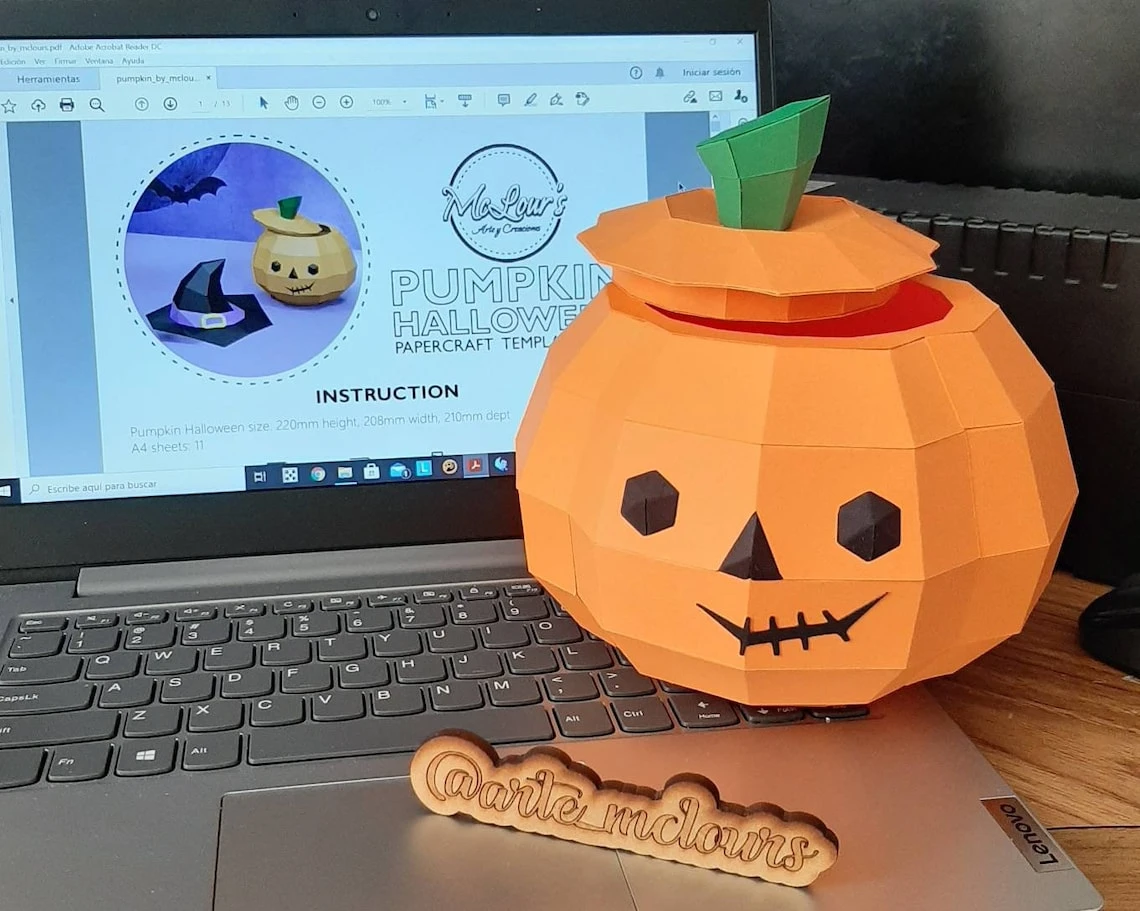 Pumpkin Halloween/ Calabaza con Tapa/ Candy Bowl/ Template PDF/ Low Poly/ Papercraft Halloween/ 3D Pumpkin/ Craft/ Home decor