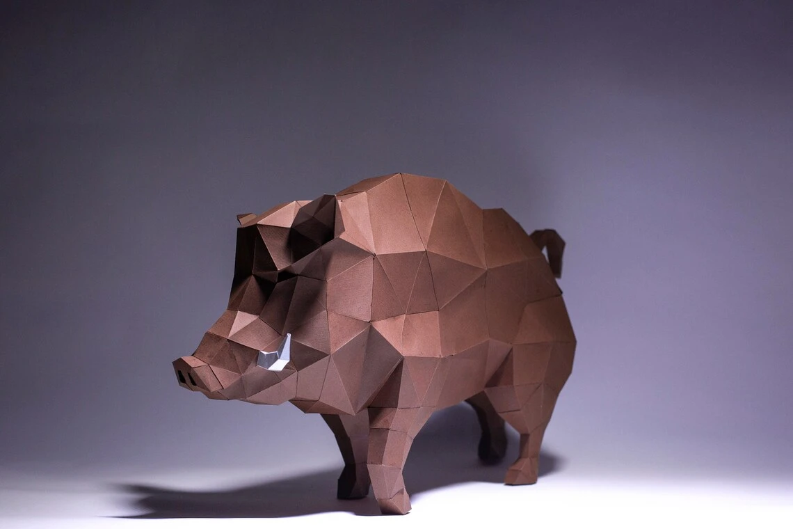 Wild Boar Paper Craft, Digital Template, Origami, PDF Download DIY, Low Poly, Trophy, Sculpture, Wild Boar Model