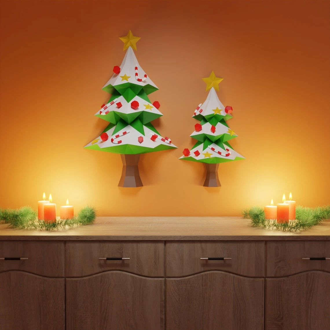 Christmas Tree Wall Hanging Papercraft 3D DIY holidays low poly paper crafts wall decor template