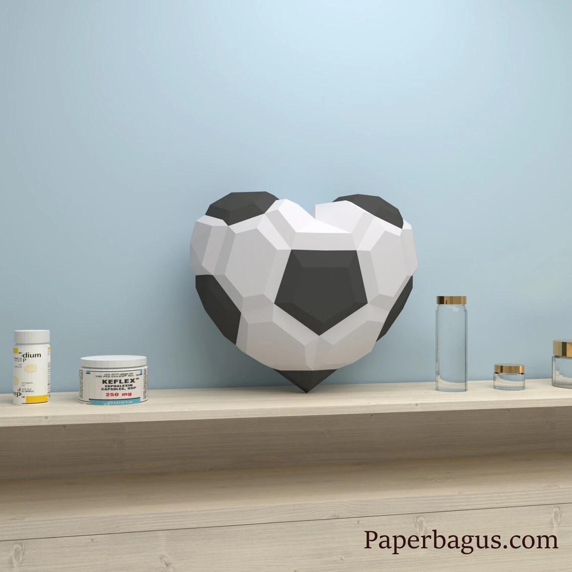 Soccer Ball heart 3D papercraft | DIY paper sculpture | Paper model pattern | Do it yourself | Low poly | heart | origami | Ball | love