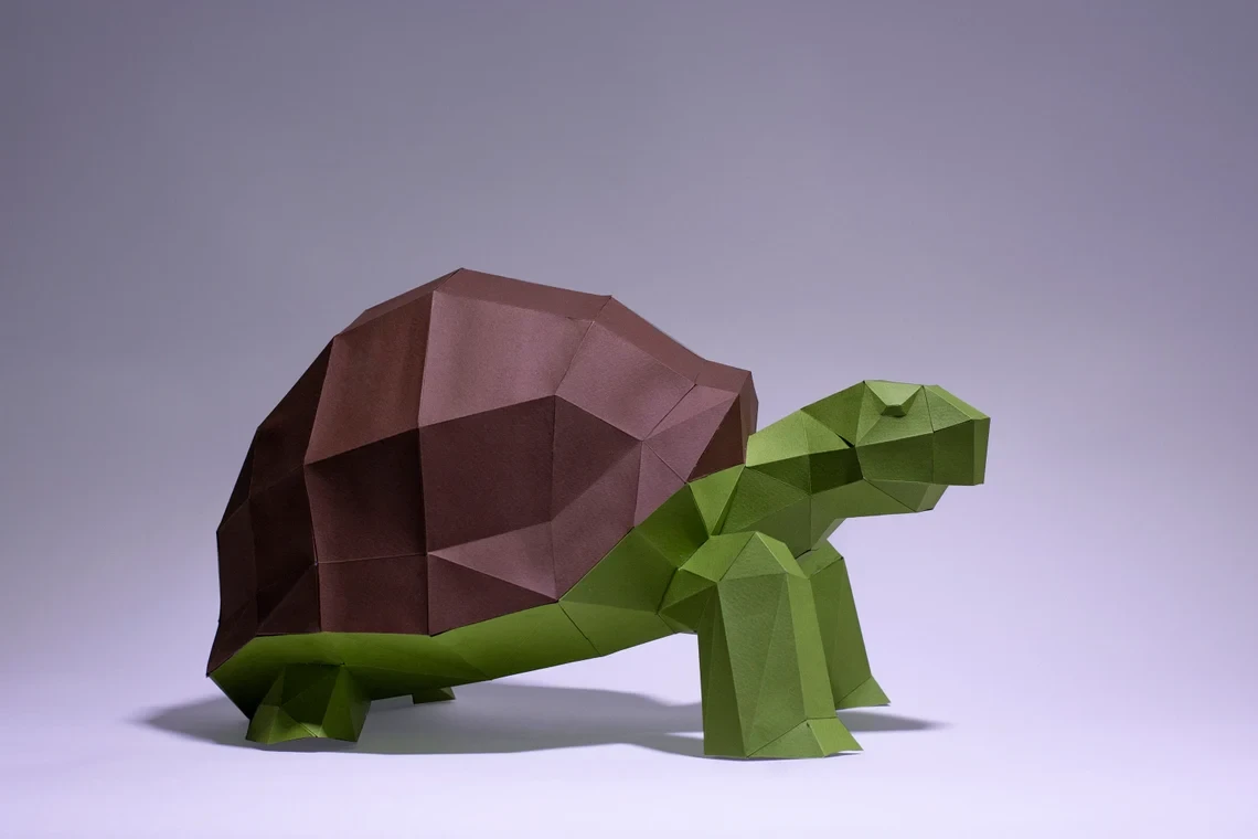 Turtle Paper Craft, Digital Template, Origami, PDF Download DIY, Low Poly, Trophy, Sculpture, Turtle Model