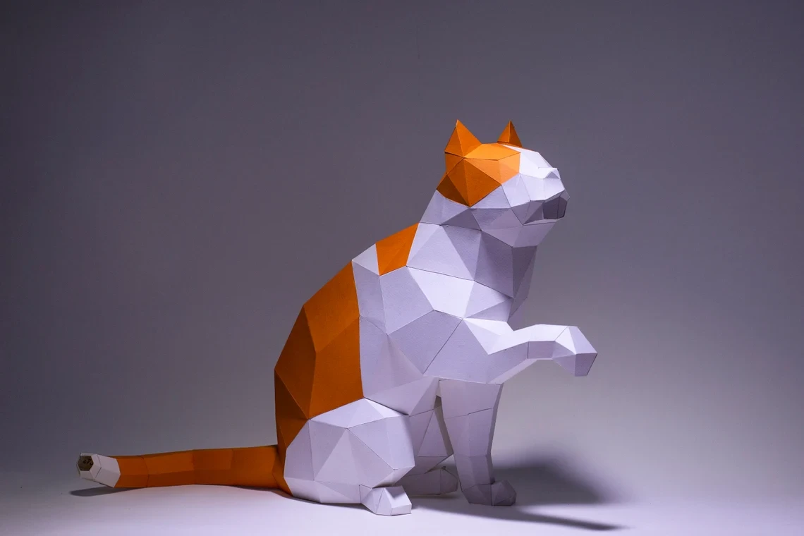 Cat Sitting Papercraft, Papercraft cat PDF template , DIY Low Poly Papercraft, Make real 3D paper cat , Gift for cat lovers!