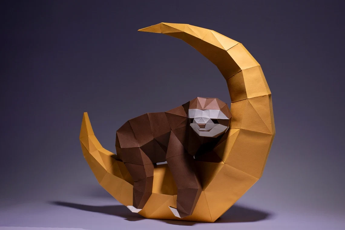 Moon Sloth Paper Craft, Digital Template, Origami, PDF Download DIY, Low Poly, Trophy, Sculpture, Moon Sloth Model