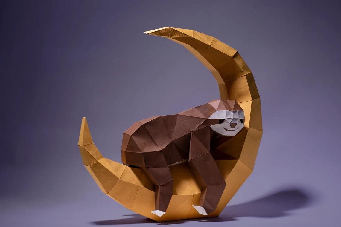 Moon Sloth Paper Craft, Digital Template, Origami, PDF Download DIY, Low Poly, Trophy, Sculpture, Moon Sloth Model