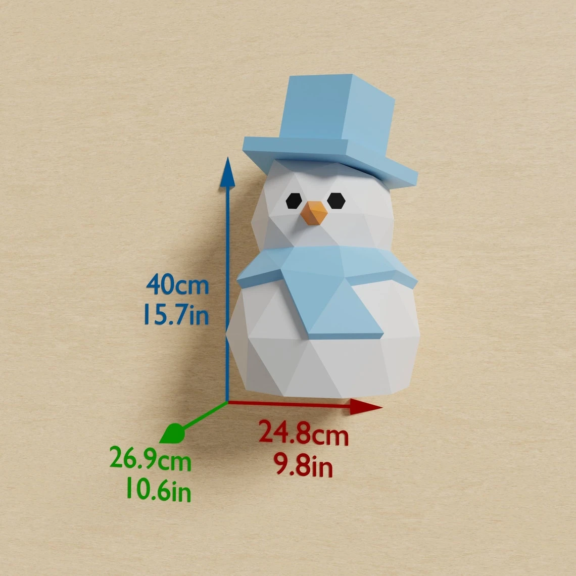 Snowman Papercraft 3D DIY low poly paper craft Christmas Holiday decor template