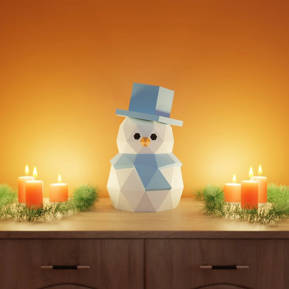 Snowman Papercraft 3D DIY low poly paper craft Christmas Holiday decor template