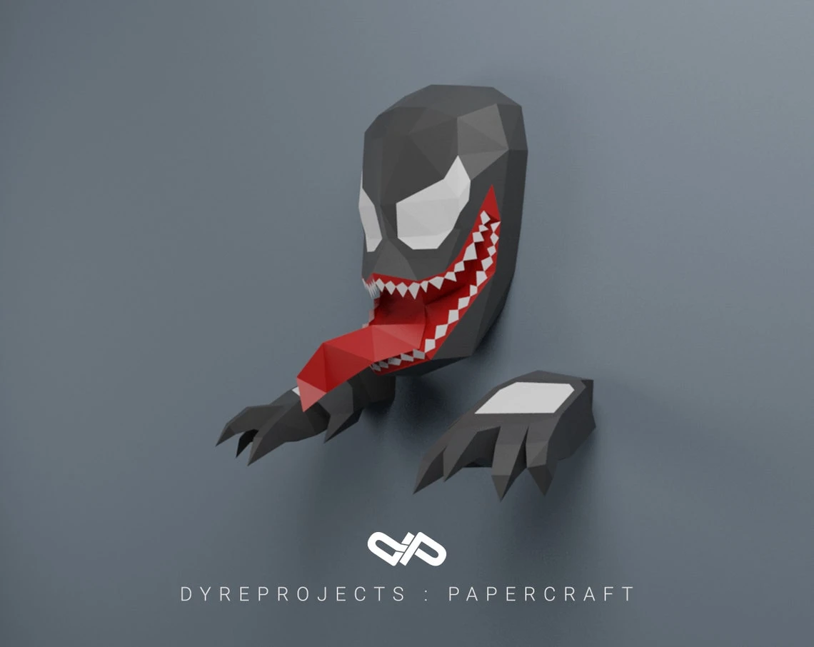 DIY lowpoly Papercraft, Venom, Sculpture, DIY, Decoration, Wall, Origami, Art, Craft, Template, Printable, Superheroes, Fanart