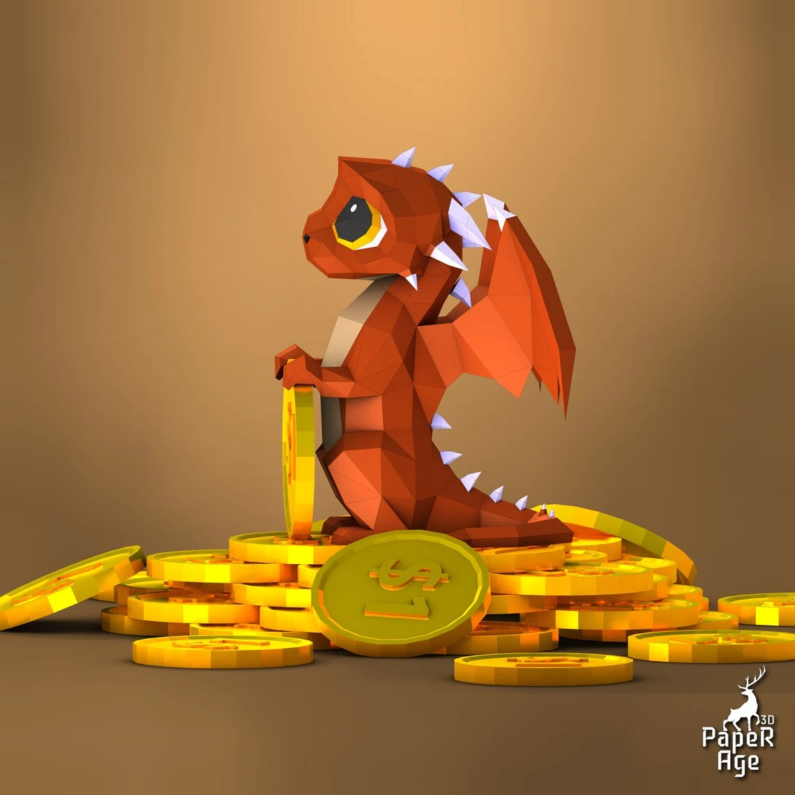 Little Dragon, Dragon Papercraft, Symbol of wealth, Red dragon, Pepakura, New Year, Lowpoly, handmade, Paper Sculptures, DIY origami, paper