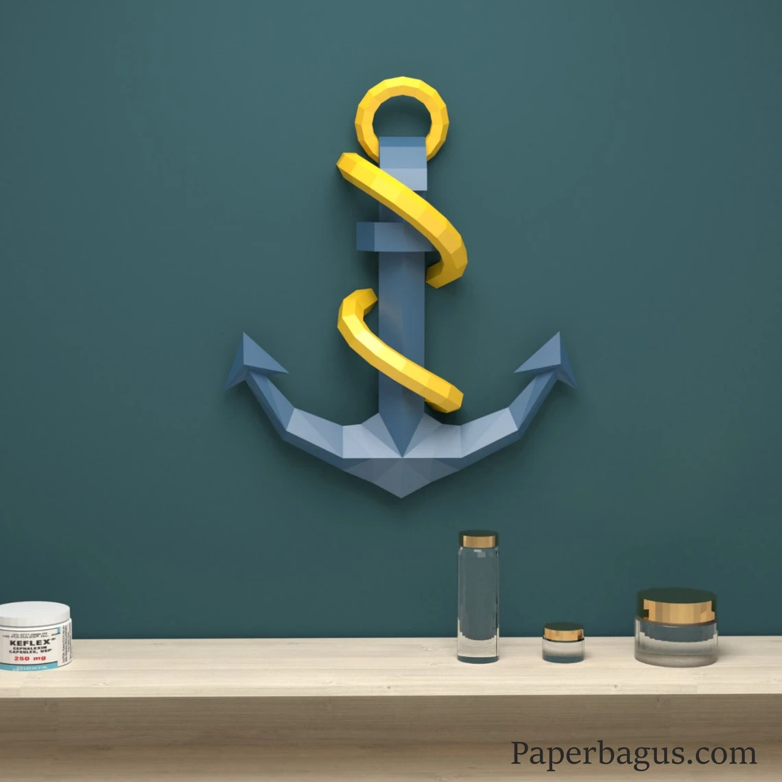 Anchor 3D papercraft | DIY paper sculpture | Paper model pattern | Do it yourself | Low poly | PDF pattern | origami | home decor