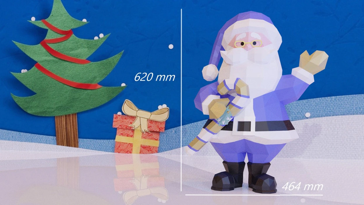 Santa Claus Cute Low Poly, Papercraft, PDF template, Paper model, Sculpture, 3D puzzle, Polygonal model, Lowpoly