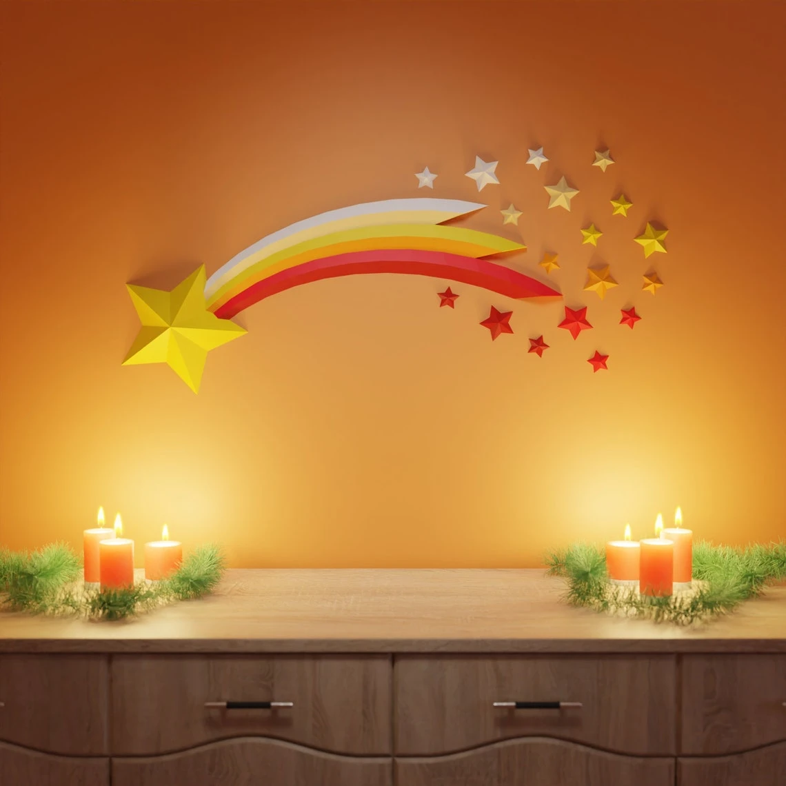 Shooting Star Papercraft 3D DIY low poly paper crafts origami wall decor template