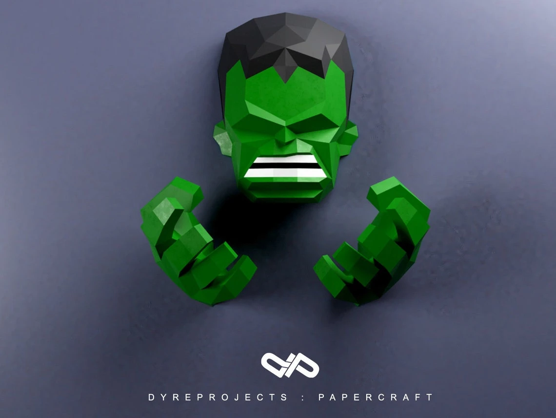 DIY lowpoly Papercraft, Hulk, Sculpture, DIY, Decoration, Wall, Origami, Art, Craft, Template, Printable, Superheroes, Fanart