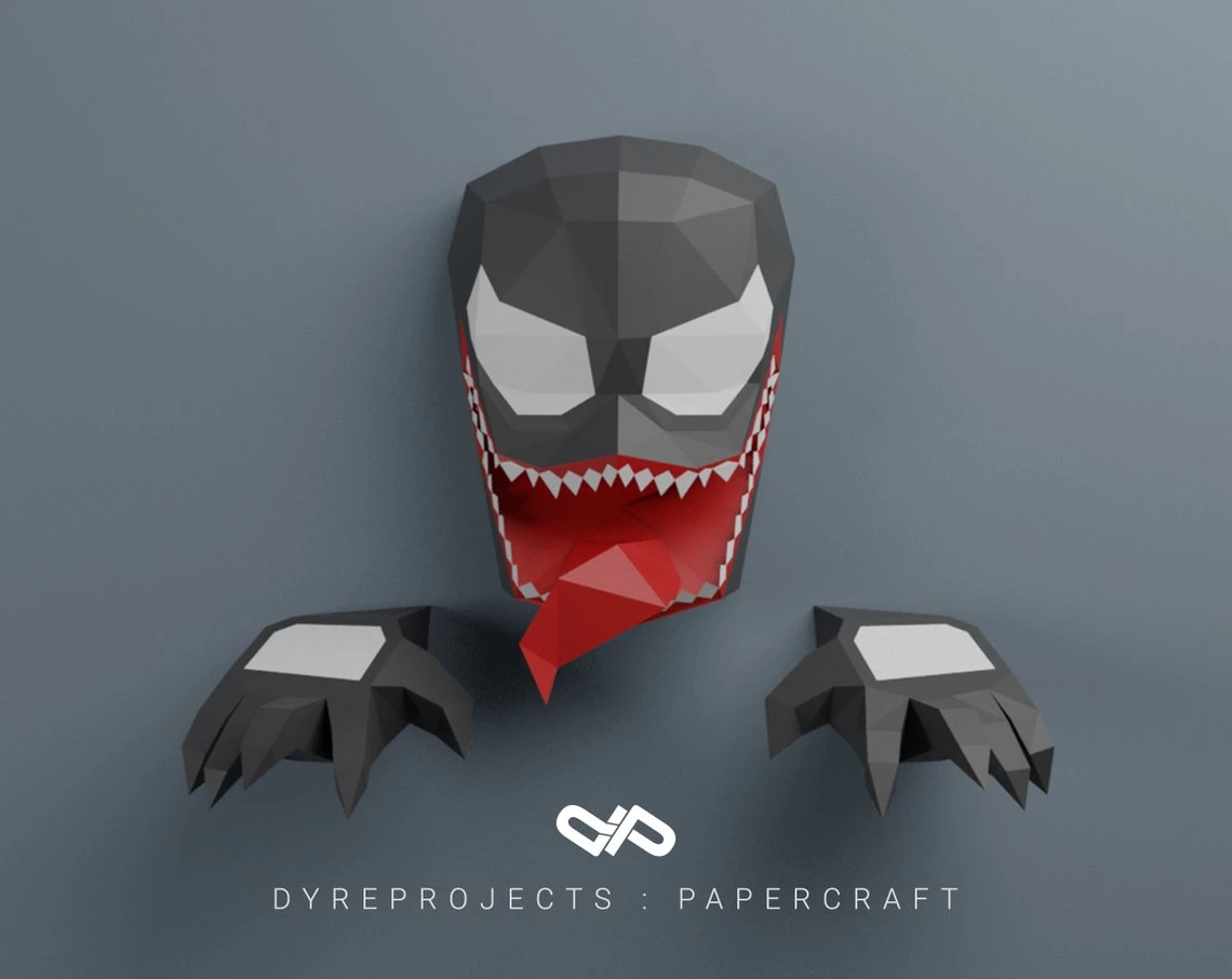 DIY lowpoly Papercraft, Venom, Sculpture, DIY, Decoration, Wall, Origami, Art, Craft, Template, Printable, Superheroes, Fanart