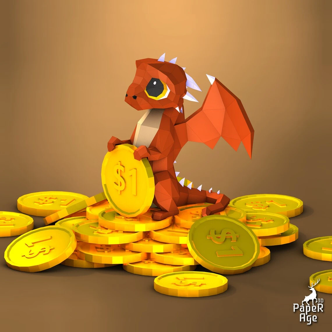 Little Dragon, Dragon Papercraft, Symbol of wealth, Red dragon, Pepakura, New Year, Lowpoly, handmade, Paper Sculptures, DIY origami, paper