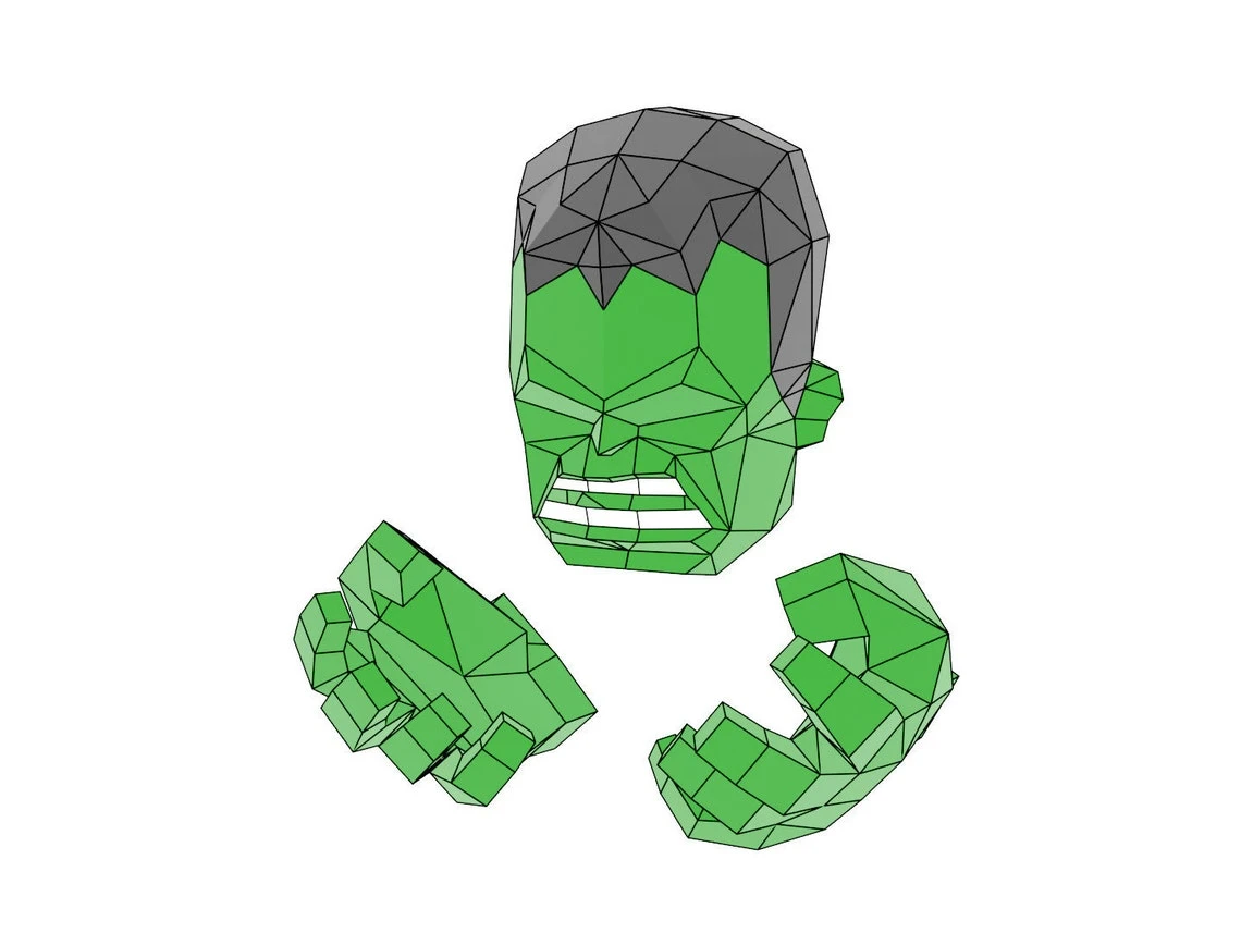 DIY lowpoly Papercraft, Hulk, Sculpture, DIY, Decoration, Wall, Origami, Art, Craft, Template, Printable, Superheroes, Fanart