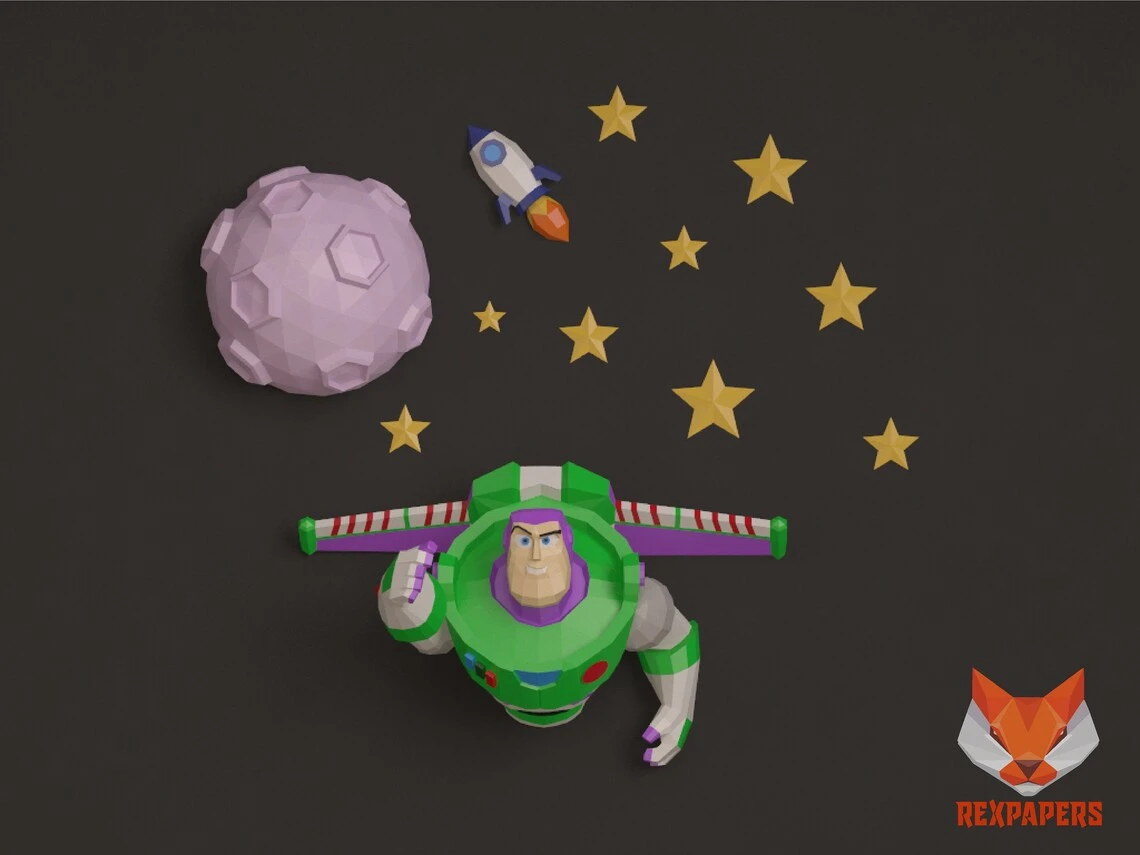 Buzz Lightyear Fly, Toy Story Papercraft, PDF Template, DIY 3d Model, FanArt, Paper Sculpture, Low Poly, Pepakura Craft, Manualidad