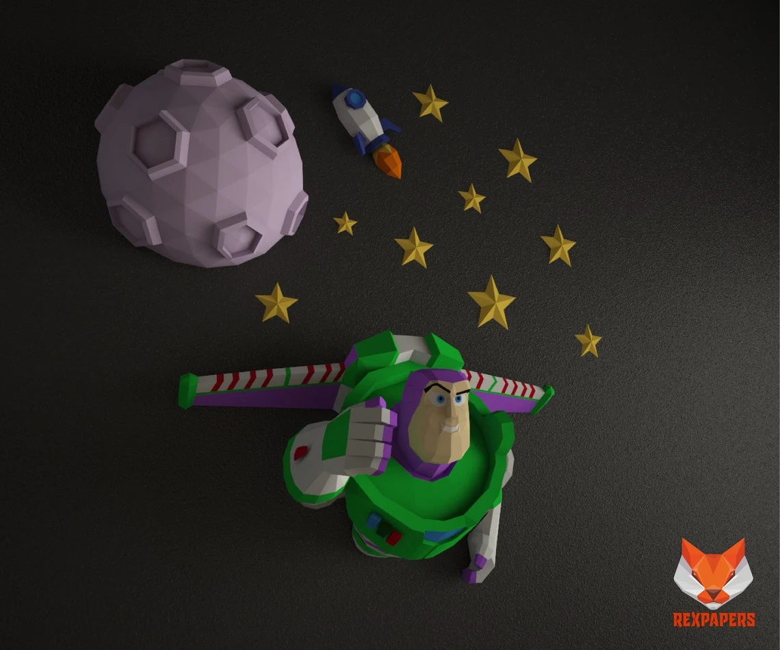 Buzz Lightyear Fly, Toy Story Papercraft, PDF Template, DIY 3d Model, FanArt, Paper Sculpture, Low Poly, Pepakura Craft, Manualidad