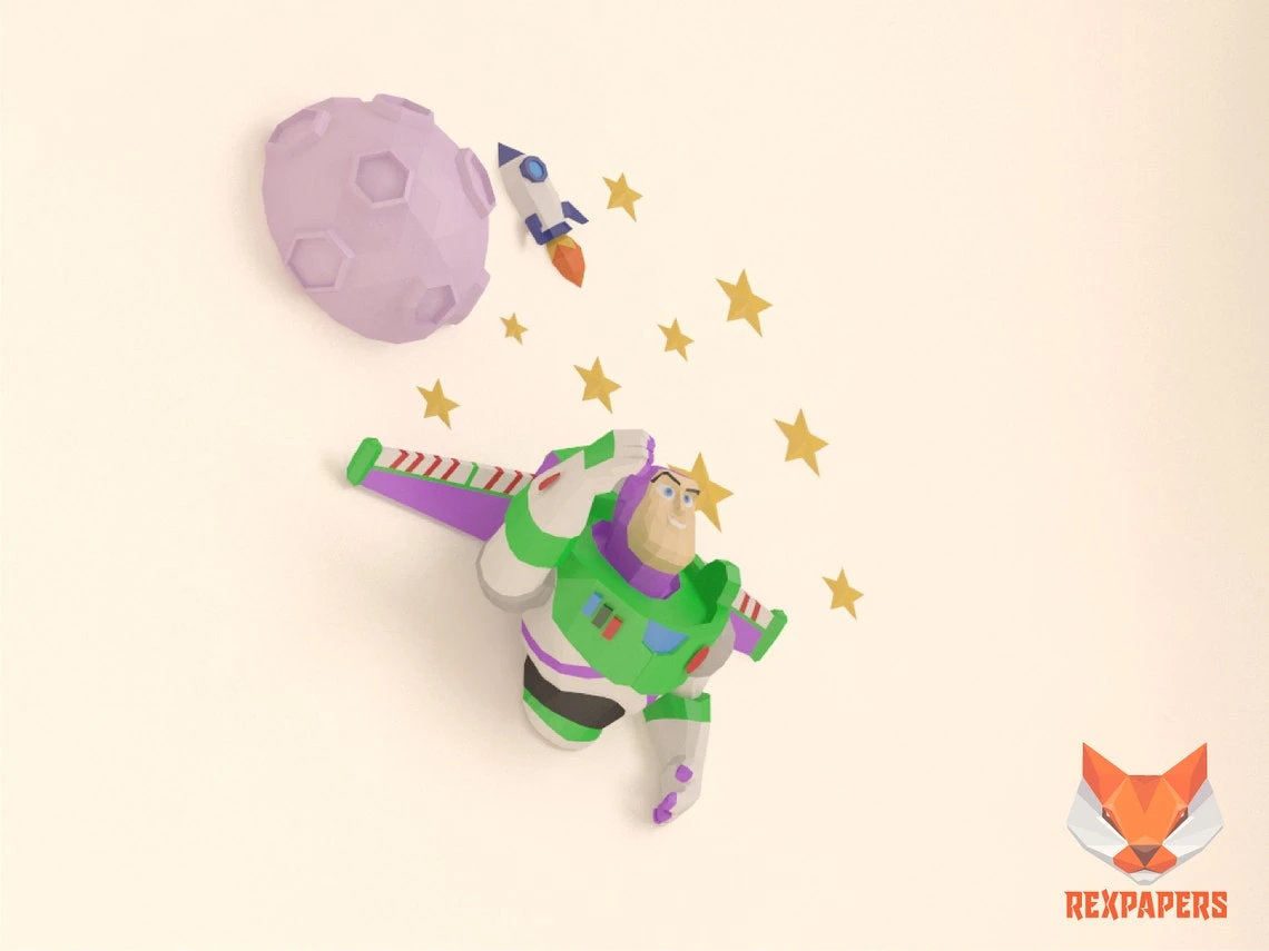 Buzz Lightyear Fly, Toy Story Papercraft, PDF Template, DIY 3d Model, FanArt, Paper Sculpture, Low Poly, Pepakura Craft, Manualidad