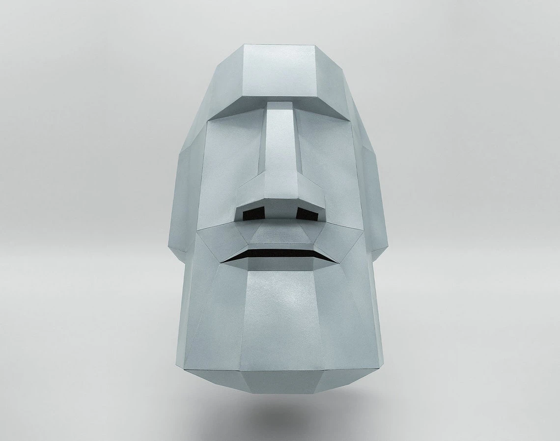 Moai Mask | DIY Paper Mask, Printable Template, Papercraft, 3D Mask, Polygon, Low Poly, Geometric, Costume, Pattern, PDF Download