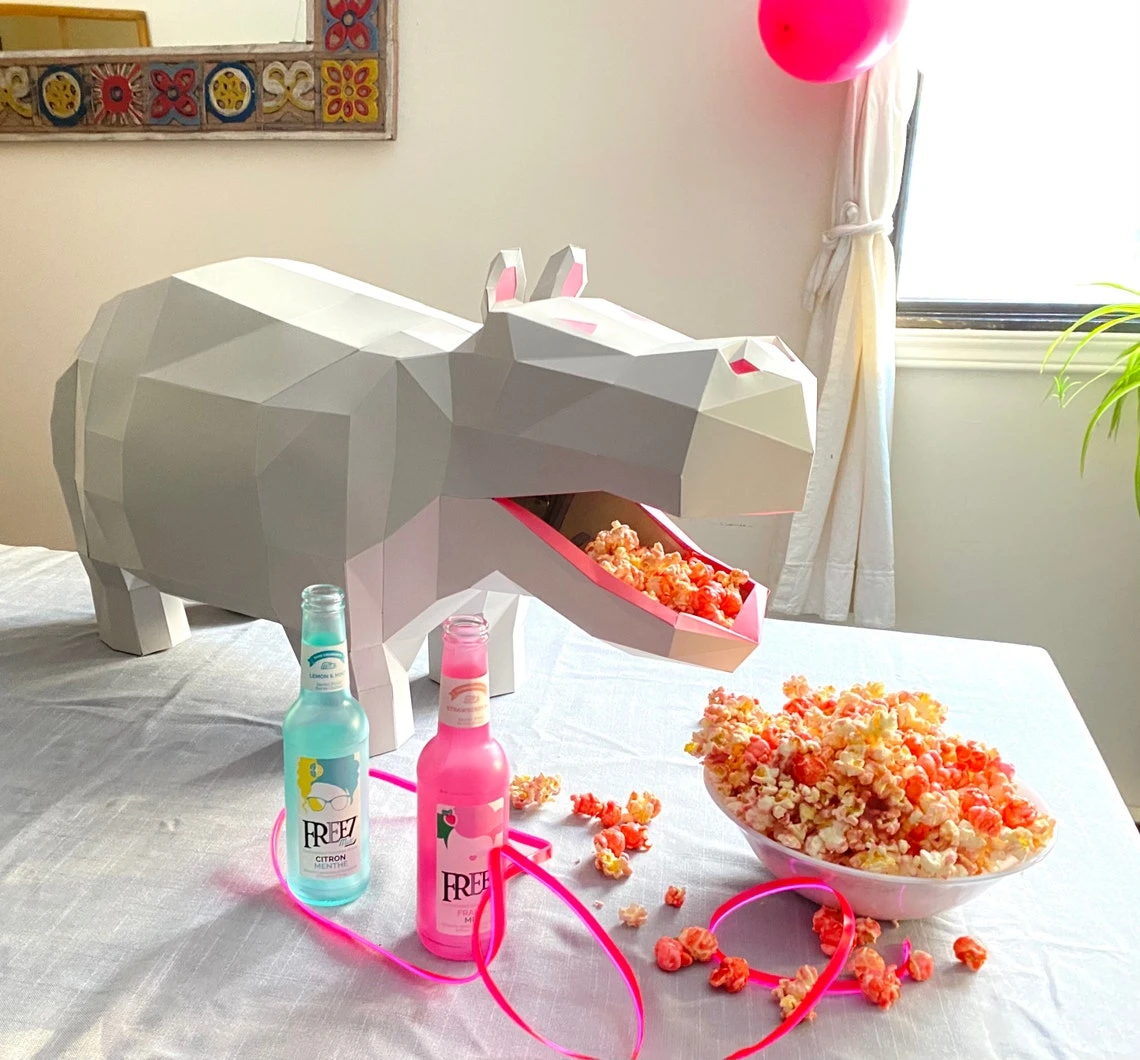 Hippopotamus 3D papercraft. You get a PDF digital file templates and instruction for this DIY modern paper decoration.