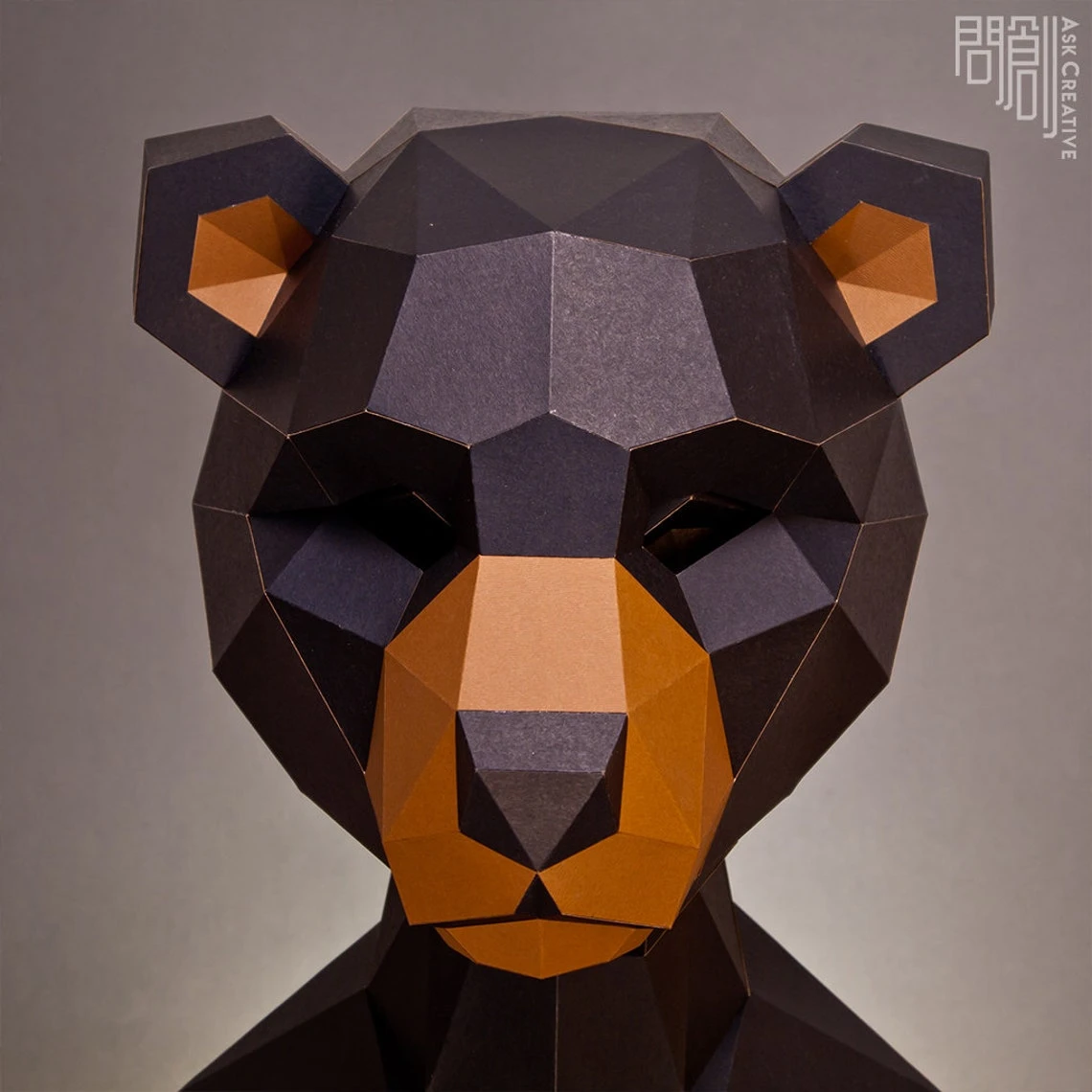 Black bear mask, Papercraft, DIY, Low poly, Mask, PDF Papercraft, Black bear ,Pattern mask,