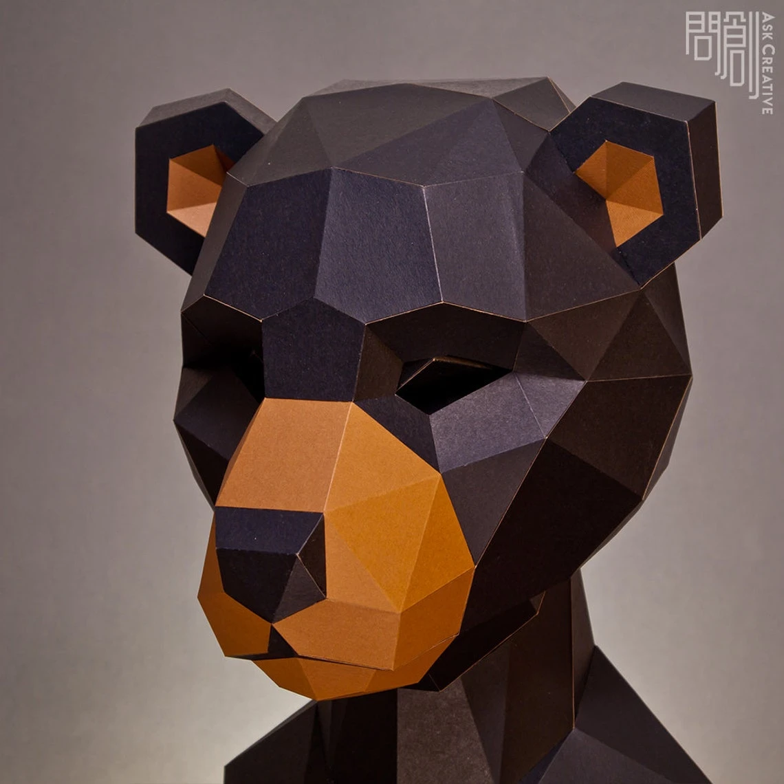 Black bear mask, Papercraft, DIY, Low poly, Mask, PDF Papercraft, Black bear ,Pattern mask,