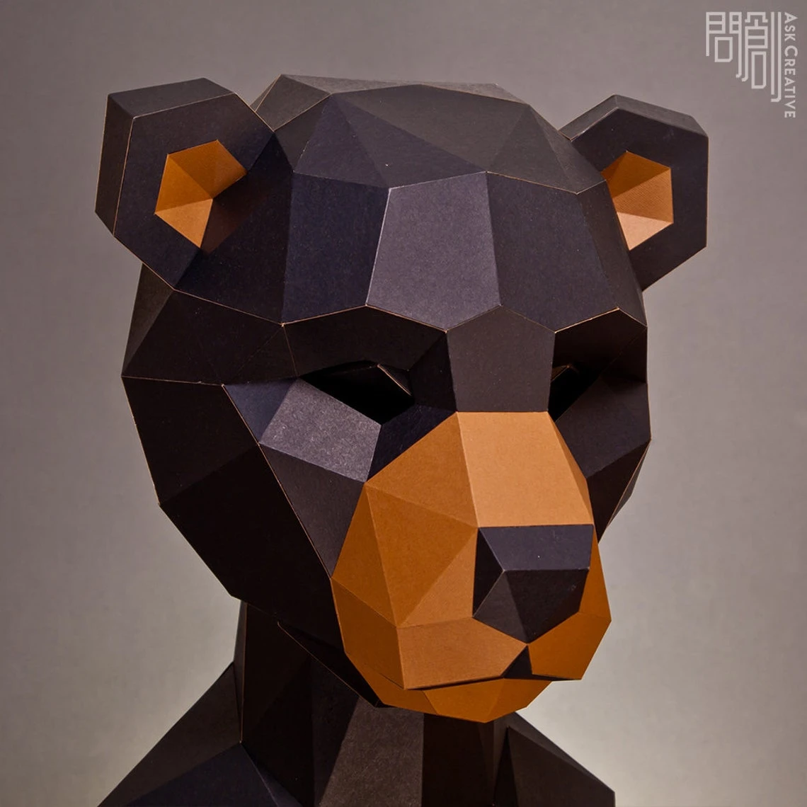 Black bear mask, Papercraft, DIY, Low poly, Mask, PDF Papercraft, Black bear ,Pattern mask,