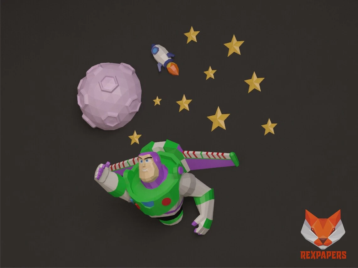 Buzz Lightyear Fly, Toy Story Papercraft, PDF Template, DIY 3d Model, FanArt, Paper Sculpture, Low Poly, Pepakura Craft, Manualidad