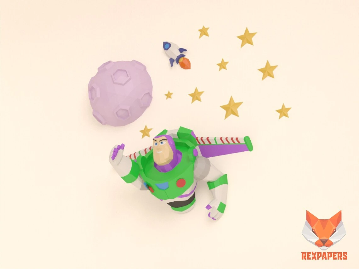 Buzz Lightyear Fly, Toy Story Papercraft, PDF Template, DIY 3d Model, FanArt, Paper Sculpture, Low Poly, Pepakura Craft, Manualidad