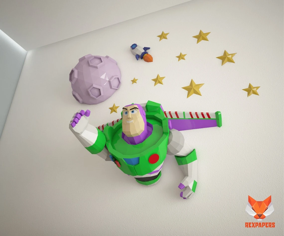 Buzz Lightyear Fly, Toy Story Papercraft, PDF Template, DIY 3d Model, FanArt, Paper Sculpture, Low Poly, Pepakura Craft, Manualidad