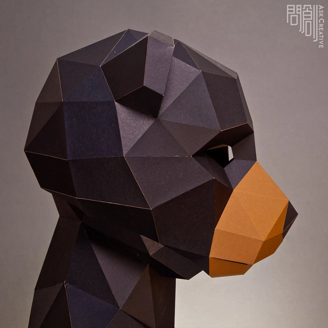 Black bear mask, Papercraft, DIY, Low poly, Mask, PDF Papercraft, Black bear ,Pattern mask,