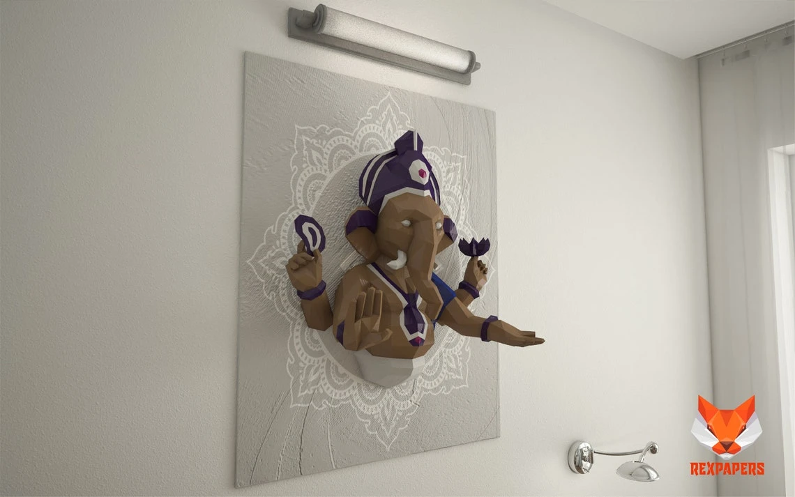 Ganesha Papercraft, PDF Template, DIY 3d Model, FanArt, Paper Sculpture, Low Poly, Pepakura Craft, Manualidad