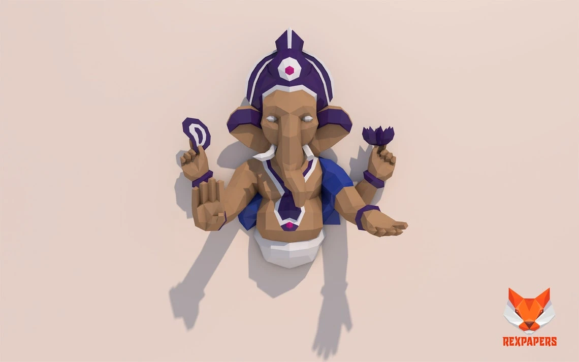 Ganesha Papercraft, PDF Template, DIY 3d Model, FanArt, Paper Sculpture, Low Poly, Pepakura Craft, Manualidad