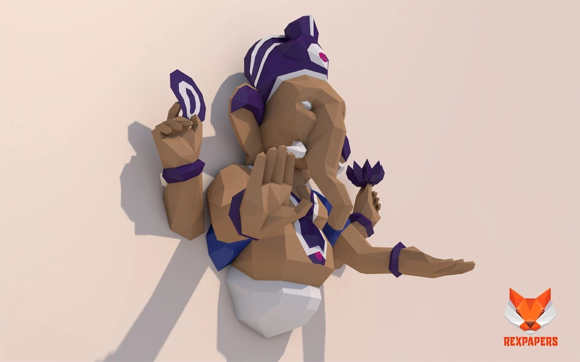 Ganesha Papercraft, PDF Template, DIY 3d Model, FanArt, Paper Sculpture, Low Poly, Pepakura Craft, Manualidad