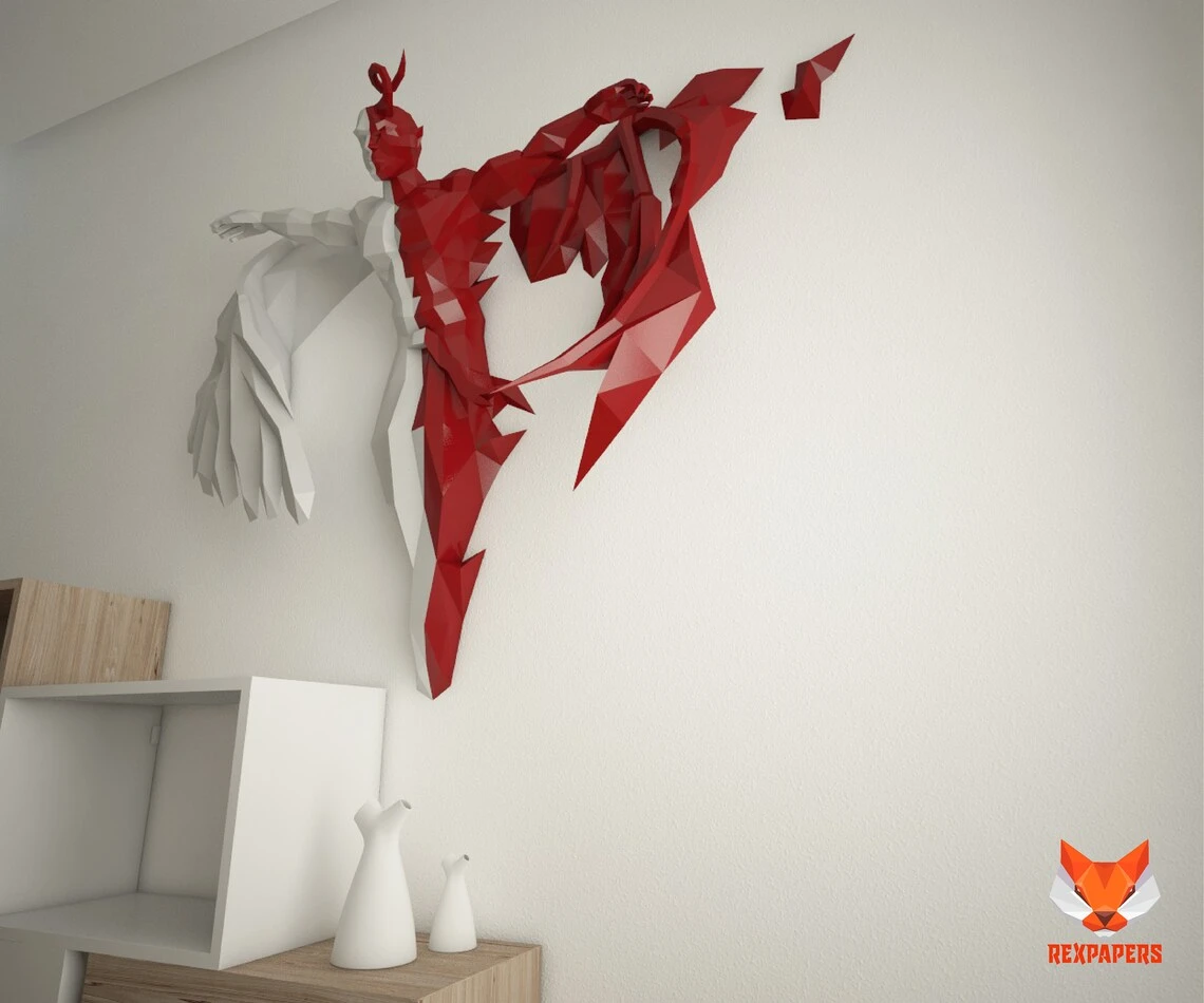 Angel and Demon Papercraft, PDF Template, DIY 3d Model, FanArt, Paper Sculpture, Low Poly, Pepakura Craft, Manualidad