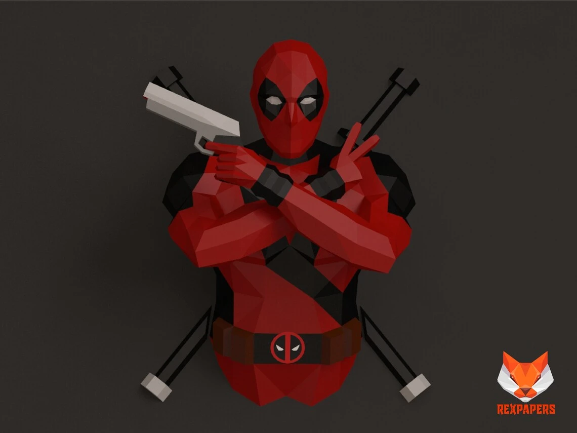 Deadpool Gun Papercraft, PDF Template, DIY 3d Model, FanArt, Paper Sculpture, Low Poly, Pepakura Craft, Manualidad