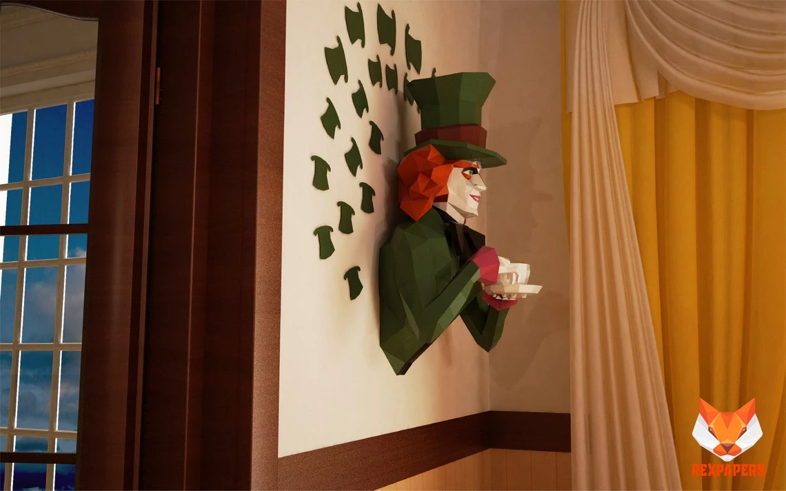 The Mad Hatter, El Sombrero Loco wall hanging papercraft, Alice's Adventures in Wonderland, Papercraft, Lowpoly Papercraft, Lowpoly