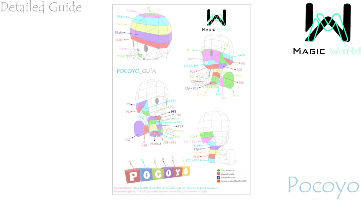 Pocoyo Low Poly, Papercraft, PDF template, Paper model, Sculpture, 3D puzzle, Polygonal model, Lowpoly